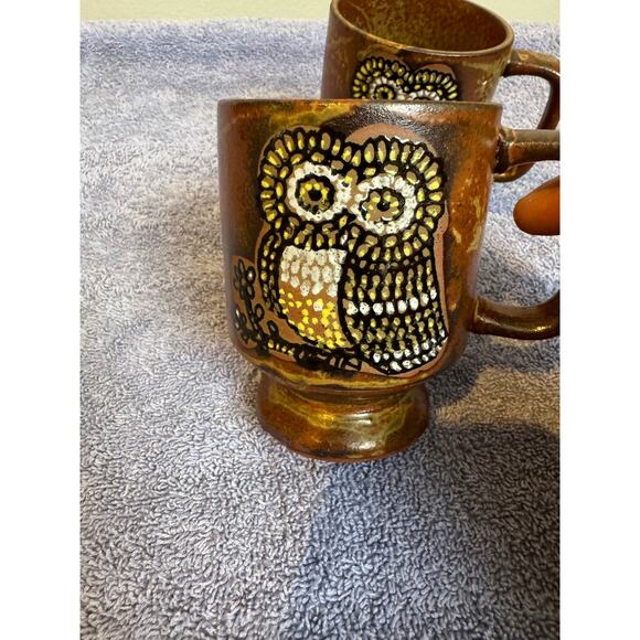 2 vintage 70s cottage core OWL floral mugs coffee cups. CUTE - Picture 3 of 11